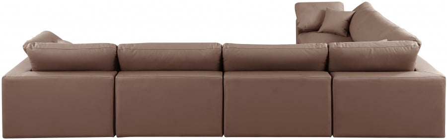 Meridian Furniture - Comfy 158" Vegan Leather Upholstered 6 Piece Modular Sectional - 188Brown-Sec6A - GreatFurnitureDeal