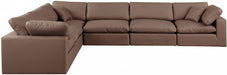 Meridian Furniture - Comfy 158" Vegan Leather Upholstered 6 Piece Modular Sectional - 188Brown-Sec6A - GreatFurnitureDeal