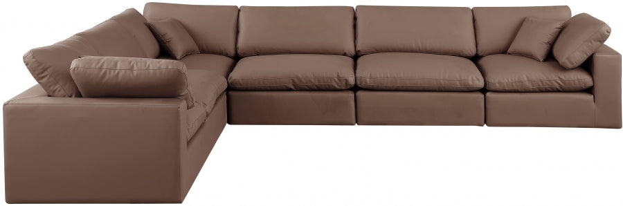 Meridian Furniture - Comfy 158" Vegan Leather Upholstered 6 Piece Modular Sectional - 188Brown-Sec6A - GreatFurnitureDeal