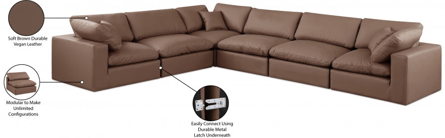 Meridian Furniture - Comfy 158" Vegan Leather Upholstered 6 Piece Modular Sectional - 188Brown-Sec6A - GreatFurnitureDeal