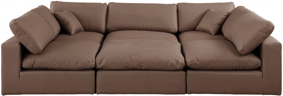 Meridian Furniture - Comfy 119" Vegan Leather Upholstered 6 Piece Modular Sectional - 188Brown-Sec6C - GreatFurnitureDeal