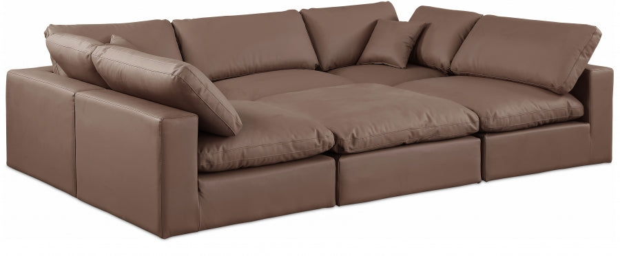 Meridian Furniture - Comfy 119" Vegan Leather Upholstered 6 Piece Modular Sectional - 188Brown-Sec6C - GreatFurnitureDeal