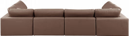 Meridian Furniture - Comfy 158" Vegan Leather Upholstered 6 Piece Modular Sectional - 188Brown-Sec6D - GreatFurnitureDeal