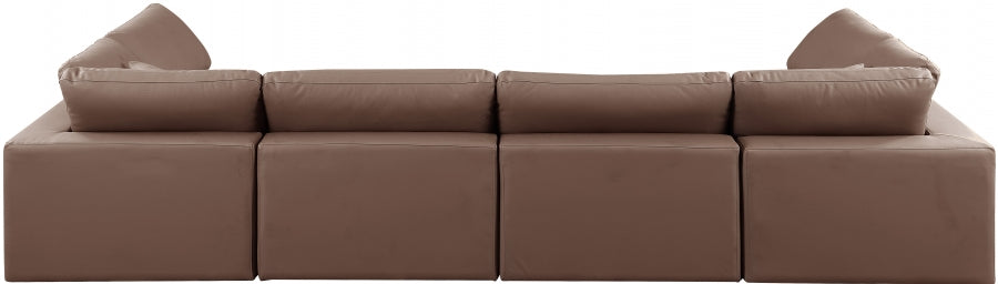 Meridian Furniture - Comfy 158" Vegan Leather Upholstered 6 Piece Modular Sectional - 188Brown-Sec6D - GreatFurnitureDeal