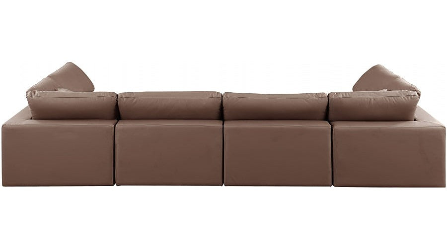 Meridian Furniture - Comfy 158" Vegan Leather Upholstered 6 Piece Modular Sectional - 188Brown-Sec6D - GreatFurnitureDeal