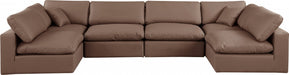 Meridian Furniture - Comfy 158" Vegan Leather Upholstered 6 Piece Modular Sectional - 188Brown-Sec6D - GreatFurnitureDeal