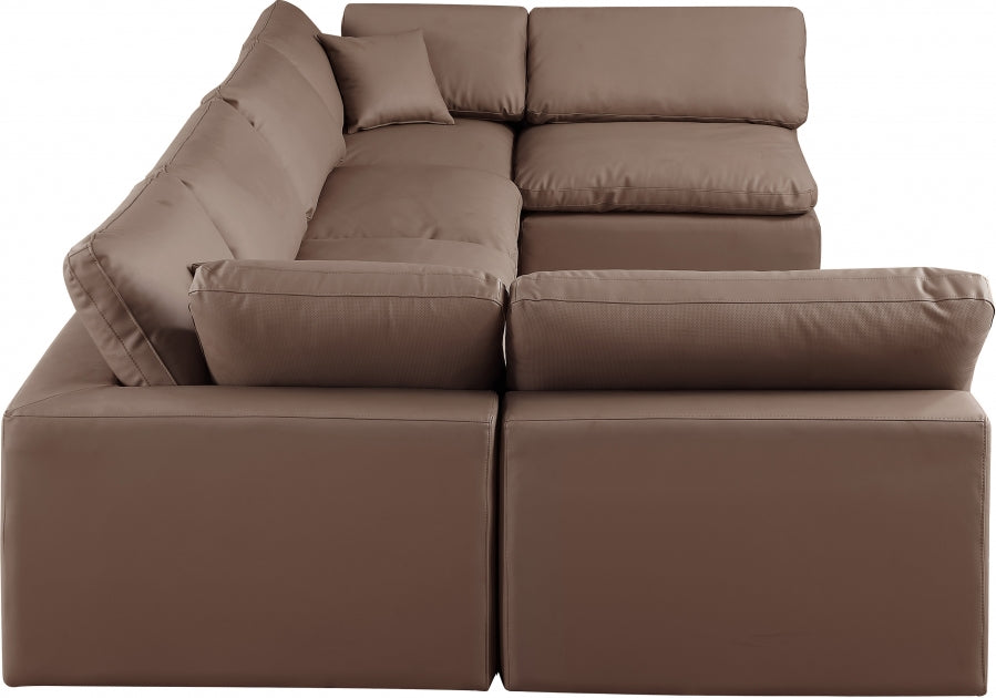 Meridian Furniture - Comfy 158" Vegan Leather Upholstered 6 Piece Modular Sectional - 188Brown-Sec6D - GreatFurnitureDeal
