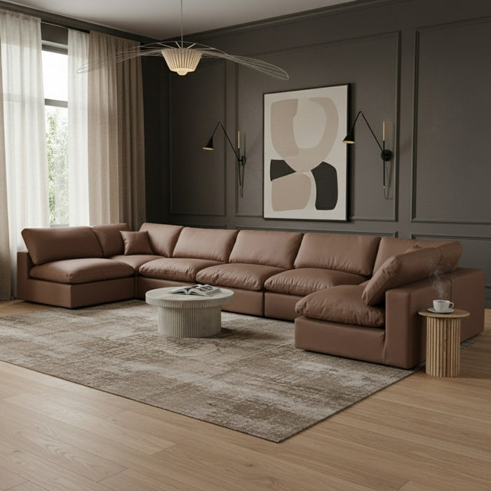 Meridian Furniture - Comfy 197" Vegan Leather Upholstered 7 Piece Modular Sectional - 188Brown-Sec7B - GreatFurnitureDeal