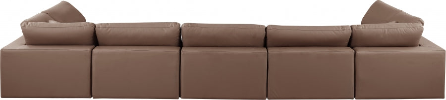 Meridian Furniture - Comfy 197" Vegan Leather Upholstered 7 Piece Modular Sectional - 188Brown-Sec7B - GreatFurnitureDeal