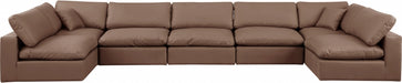 Meridian Furniture - Comfy 197" Vegan Leather Upholstered 7 Piece Modular Sectional - 188Brown-Sec7B - GreatFurnitureDeal