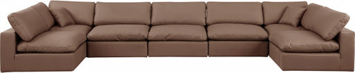 Meridian Furniture - Comfy 197" Vegan Leather Upholstered 7 Piece Modular Sectional - 188Brown-Sec7B - GreatFurnitureDeal