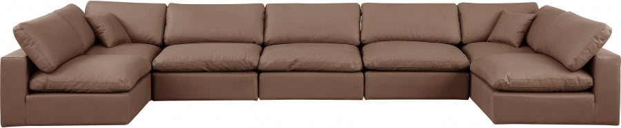 Meridian Furniture - Comfy 197" Vegan Leather Upholstered 7 Piece Modular Sectional - 188Brown-Sec7B - GreatFurnitureDeal
