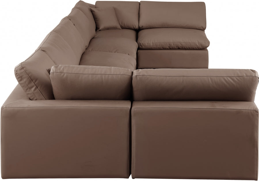 Meridian Furniture - Comfy 197" Vegan Leather Upholstered 7 Piece Modular Sectional - 188Brown-Sec7B - GreatFurnitureDeal
