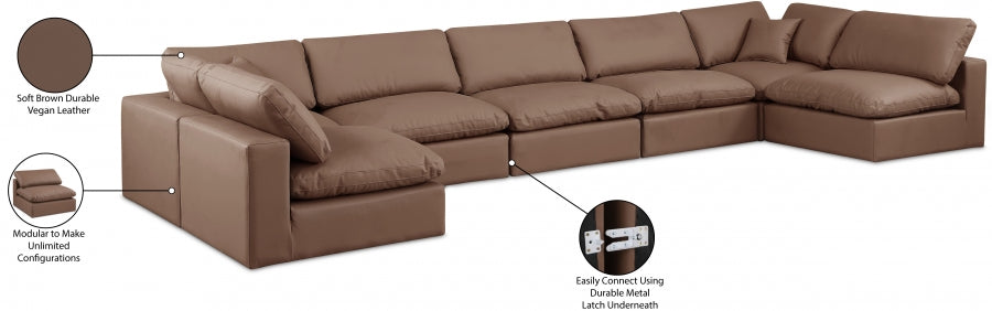 Meridian Furniture - Comfy 197" Vegan Leather Upholstered 7 Piece Modular Sectional - 188Brown-Sec7B - GreatFurnitureDeal