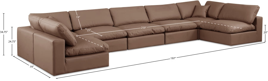 Meridian Furniture - Comfy 197" Vegan Leather Upholstered 7 Piece Modular Sectional - 188Brown-Sec7B - GreatFurnitureDeal