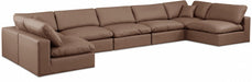 Meridian Furniture - Comfy 197" Vegan Leather Upholstered 7 Piece Modular Sectional - 188Brown-Sec7B - GreatFurnitureDeal