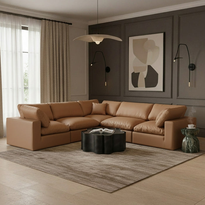 Meridian Furniture - Comfy 119" Vegan Leather Upholstered 5 Piece Modular Sectional - 188Cognac-Sec5C - GreatFurnitureDeal
