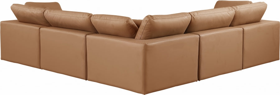 Meridian Furniture - Comfy 119" Vegan Leather Upholstered 5 Piece Modular Sectional - 188Cognac-Sec5C - GreatFurnitureDeal