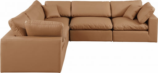 Meridian Furniture - Comfy 119" Vegan Leather Upholstered 5 Piece Modular Sectional - 188Cognac-Sec5C - GreatFurnitureDeal