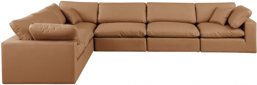 Meridian Furniture - Comfy 158" Vegan Leather Upholstered 6 Piece Modular Sectional - 188Cognac-Sec6A - GreatFurnitureDeal