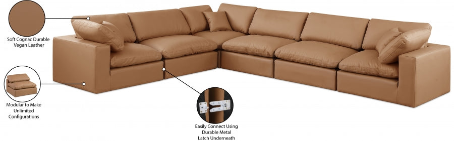 Meridian Furniture - Comfy 158" Vegan Leather Upholstered 6 Piece Modular Sectional - 188Cognac-Sec6A - GreatFurnitureDeal