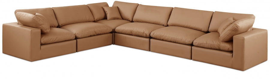 Meridian Furniture - Comfy 158" Vegan Leather Upholstered 6 Piece Modular Sectional - 188Cognac-Sec6A - GreatFurnitureDeal
