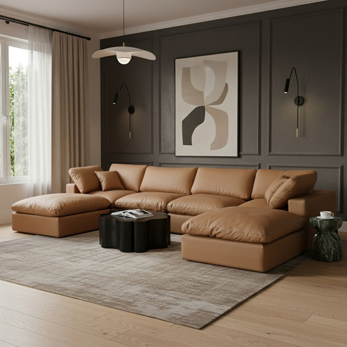 Meridian Furniture - Comfy 158" Vegan Leather Upholstered 6 Piece Modular Sectional - 188Cognac-Sec6B - GreatFurnitureDeal