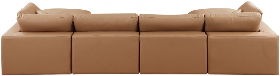 Meridian Furniture - Comfy 158" Vegan Leather Upholstered 6 Piece Modular Sectional - 188Cognac-Sec6B - GreatFurnitureDeal