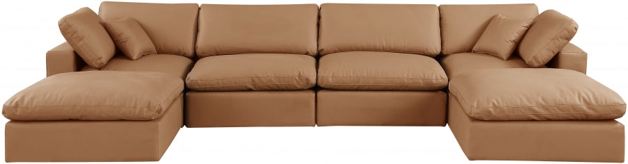 Meridian Furniture - Comfy 158" Vegan Leather Upholstered 6 Piece Modular Sectional - 188Cognac-Sec6B - GreatFurnitureDeal