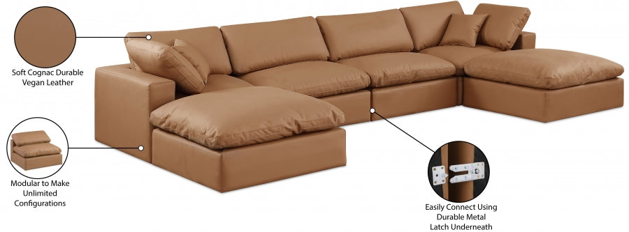 Meridian Furniture - Comfy 158" Vegan Leather Upholstered 6 Piece Modular Sectional - 188Cognac-Sec6B - GreatFurnitureDeal