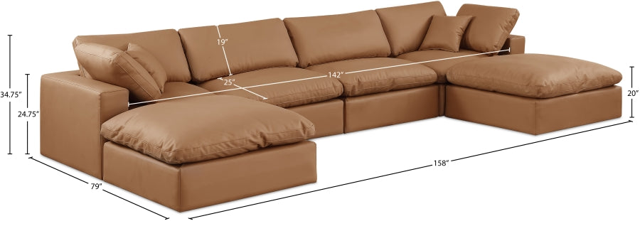 Meridian Furniture - Comfy 158" Vegan Leather Upholstered 6 Piece Modular Sectional - 188Cognac-Sec6B - GreatFurnitureDeal