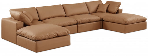 Meridian Furniture - Comfy 158" Vegan Leather Upholstered 6 Piece Modular Sectional - 188Cognac-Sec6B - GreatFurnitureDeal