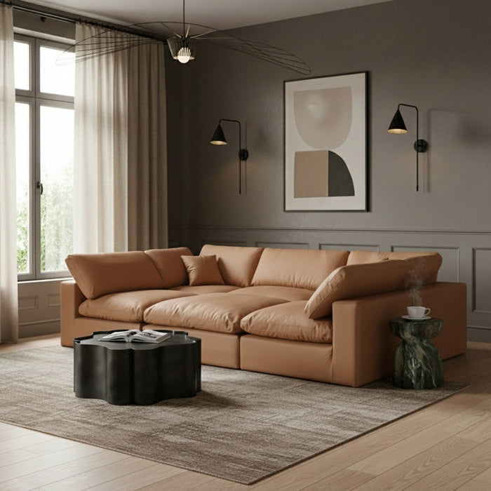 Meridian Furniture - Comfy 119" Vegan Leather Upholstered 6 Piece Modular Sectional - 188Cognac-Sec6C - GreatFurnitureDeal
