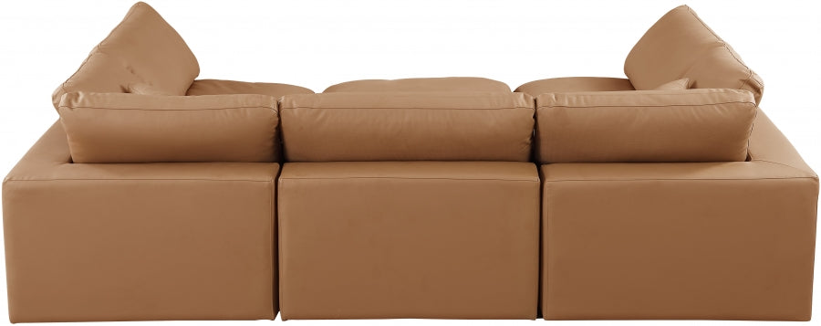 Meridian Furniture - Comfy 119" Vegan Leather Upholstered 6 Piece Modular Sectional - 188Cognac-Sec6C - GreatFurnitureDeal