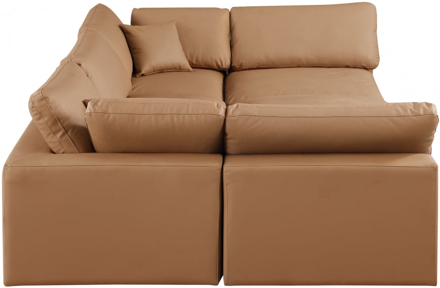 Meridian Furniture - Comfy 119" Vegan Leather Upholstered 6 Piece Modular Sectional - 188Cognac-Sec6C - GreatFurnitureDeal