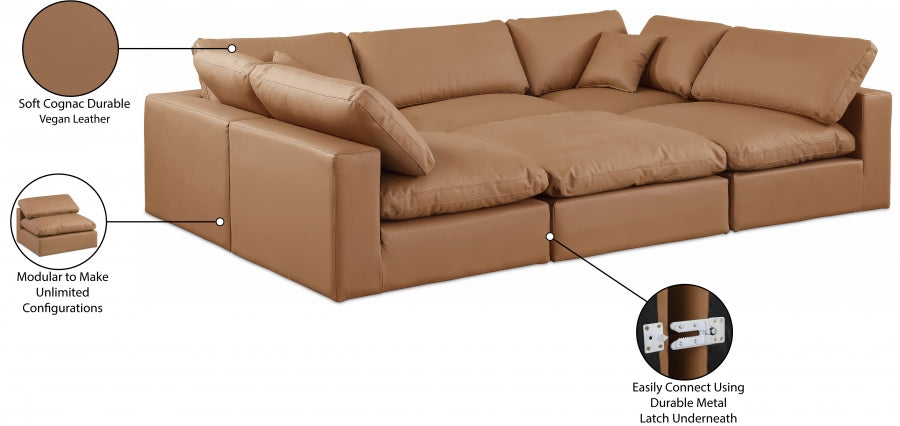 Meridian Furniture - Comfy 119" Vegan Leather Upholstered 6 Piece Modular Sectional - 188Cognac-Sec6C - GreatFurnitureDeal