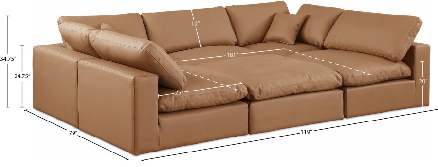 Meridian Furniture - Comfy 119" Vegan Leather Upholstered 6 Piece Modular Sectional - 188Cognac-Sec6C - GreatFurnitureDeal