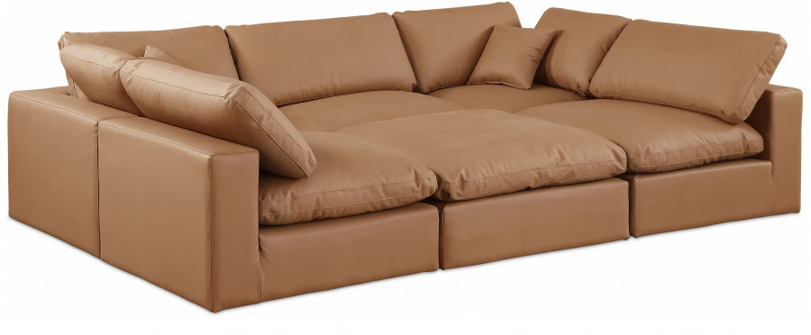 Meridian Furniture - Comfy 119" Vegan Leather Upholstered 6 Piece Modular Sectional - 188Cognac-Sec6C - GreatFurnitureDeal