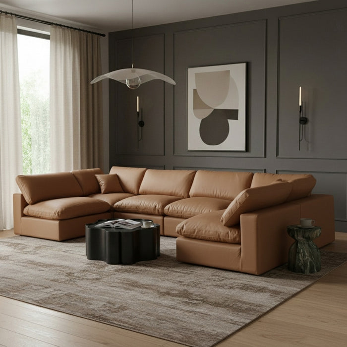 Meridian Furniture - Comfy 158" Vegan Leather Upholstered 6 Piece Modular Sectional - 188Cognac-Sec6D - GreatFurnitureDeal