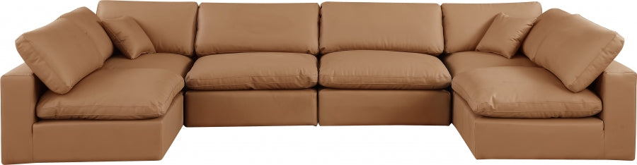 Meridian Furniture - Comfy 158" Vegan Leather Upholstered 6 Piece Modular Sectional - 188Cognac-Sec6D - GreatFurnitureDeal