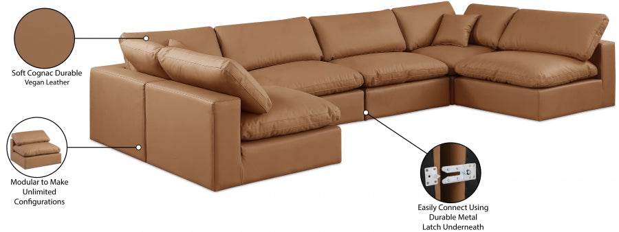 Meridian Furniture - Comfy 158" Vegan Leather Upholstered 6 Piece Modular Sectional - 188Cognac-Sec6D - GreatFurnitureDeal