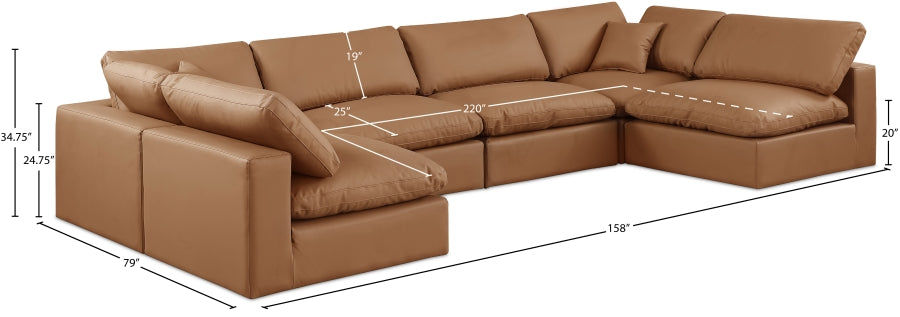 Meridian Furniture - Comfy 158" Vegan Leather Upholstered 6 Piece Modular Sectional - 188Cognac-Sec6D - GreatFurnitureDeal