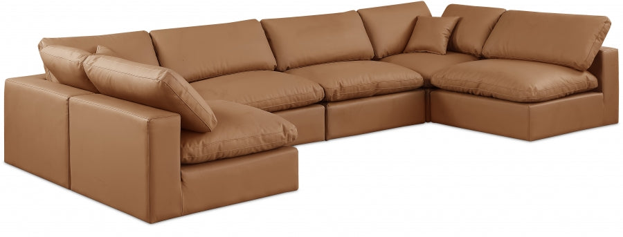 Meridian Furniture - Comfy 158" Vegan Leather Upholstered 6 Piece Modular Sectional - 188Cognac-Sec6D - GreatFurnitureDeal