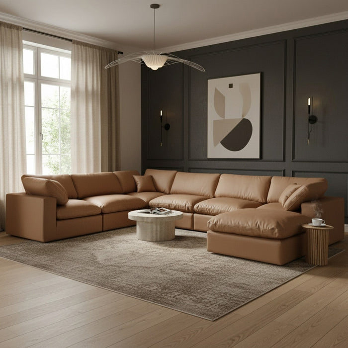 Meridian Furniture - Comfy 158" Vegan Leather Upholstered 7 Piece Modular Sectional - 188Cognac-Sec7A - GreatFurnitureDeal