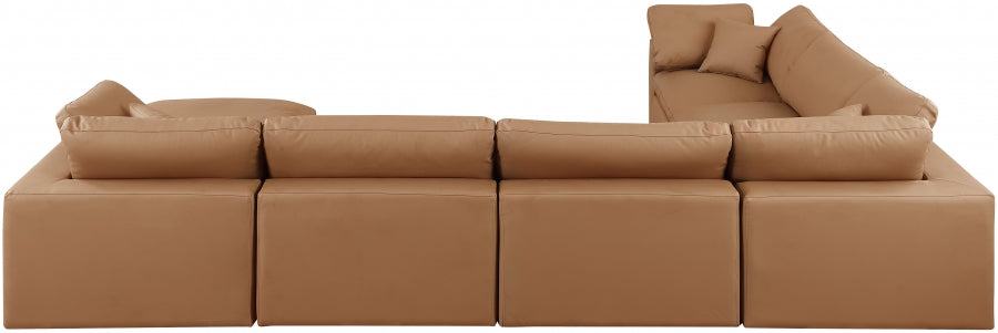 Meridian Furniture - Comfy 158" Vegan Leather Upholstered 7 Piece Modular Sectional - 188Cognac-Sec7A - GreatFurnitureDeal