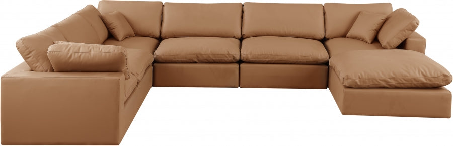 Meridian Furniture - Comfy 158" Vegan Leather Upholstered 7 Piece Modular Sectional - 188Cognac-Sec7A - GreatFurnitureDeal