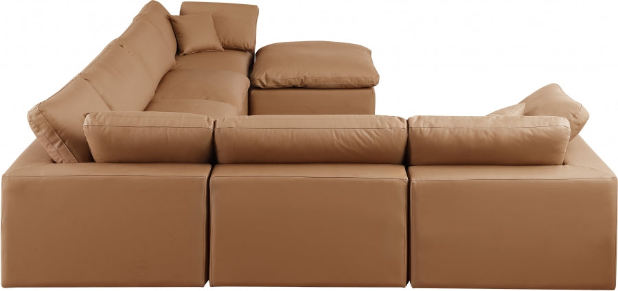 Meridian Furniture - Comfy 158" Vegan Leather Upholstered 7 Piece Modular Sectional - 188Cognac-Sec7A - GreatFurnitureDeal