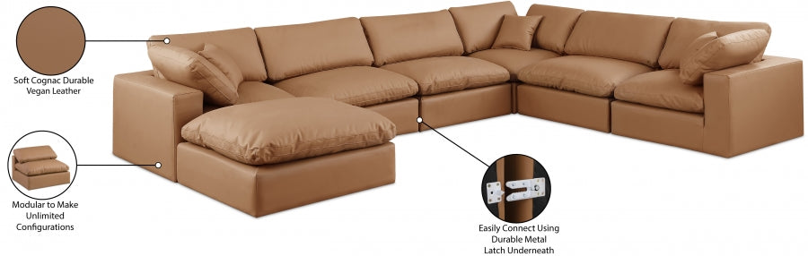 Meridian Furniture - Comfy 158" Vegan Leather Upholstered 7 Piece Modular Sectional - 188Cognac-Sec7A - GreatFurnitureDeal