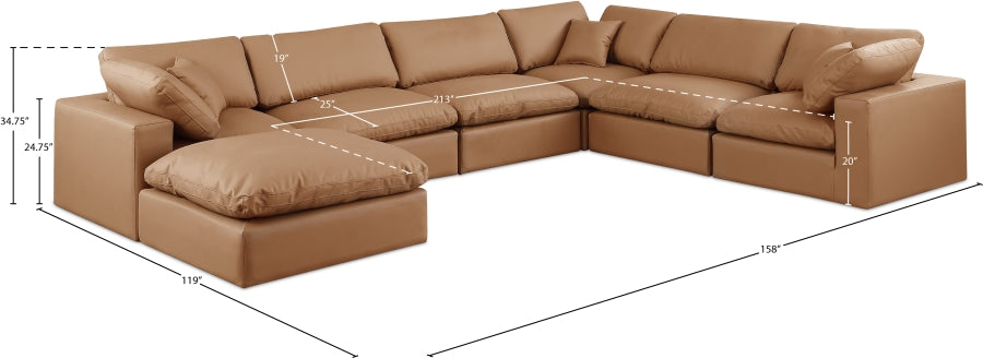 Meridian Furniture - Comfy 158" Vegan Leather Upholstered 7 Piece Modular Sectional - 188Cognac-Sec7A - GreatFurnitureDeal