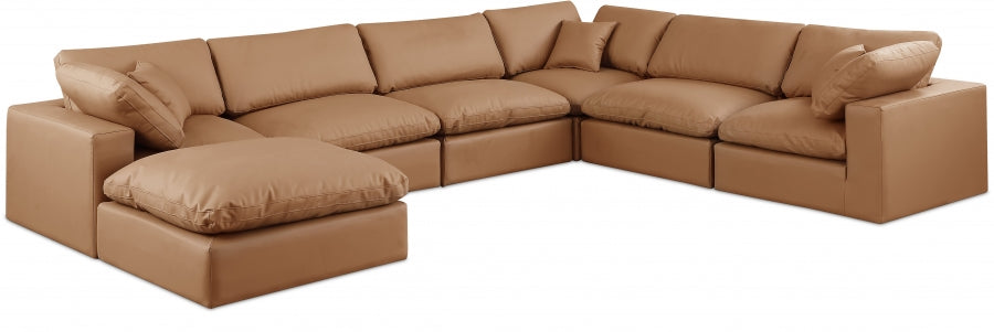 Meridian Furniture - Comfy 158" Vegan Leather Upholstered 7 Piece Modular Sectional - 188Cognac-Sec7A - GreatFurnitureDeal